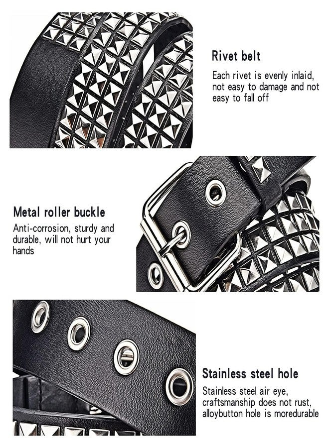 SNEPOO Black Studded Belt Punk Belt Rock Rivet Belts with Bright Pyramid Studded belt for Men/Women (Silver Studded, Fit Pant 27-32 inch) - Image 5